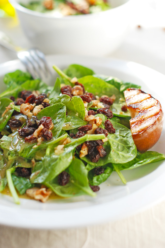 spinach and pear salad with dijon mustard vinaigrette