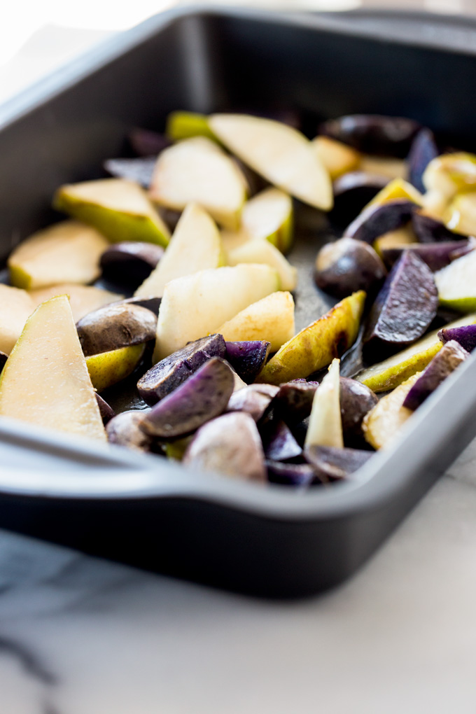 PEAR AND PURPLE POTATO SALAD WITH MUSTARD SEEDS