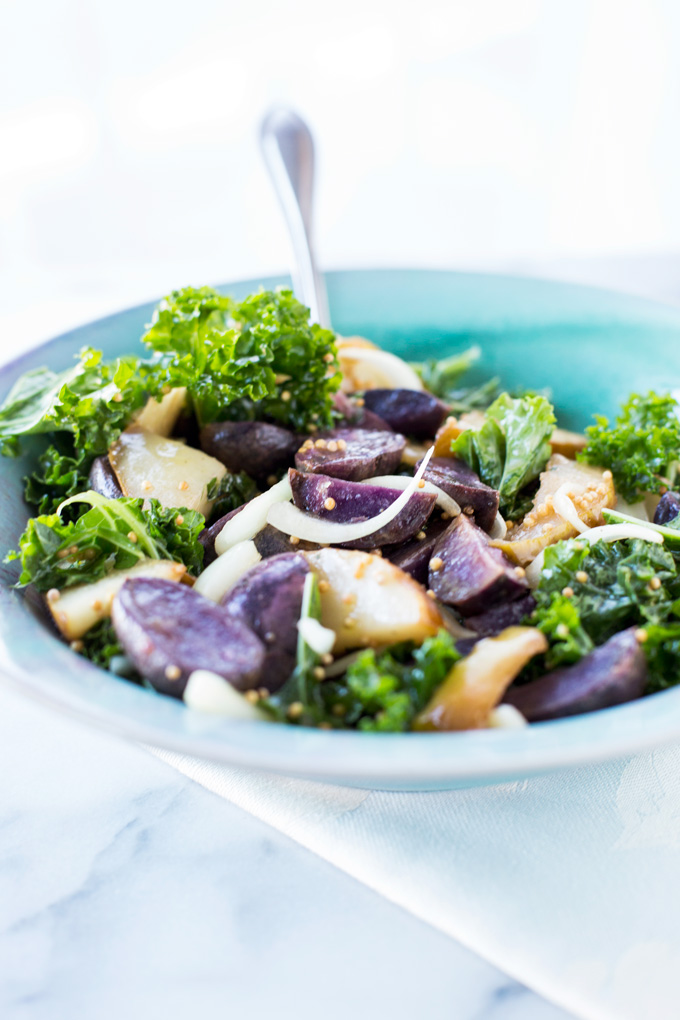 PEAR AND PURPLE POTATO SALAD WITH MUSTARD SEEDS