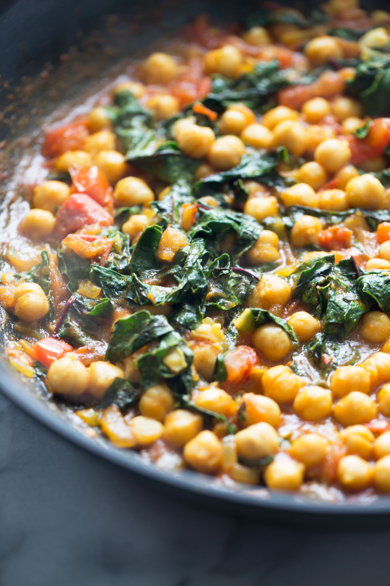 chickpea skillet with tomato and swiss chard