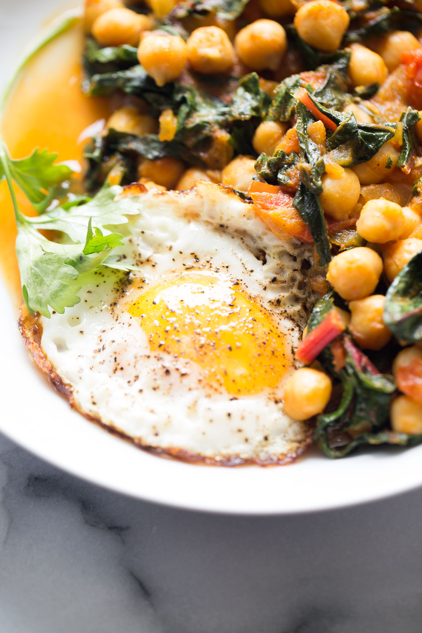 chickpea skillet with tomato and swiss chard