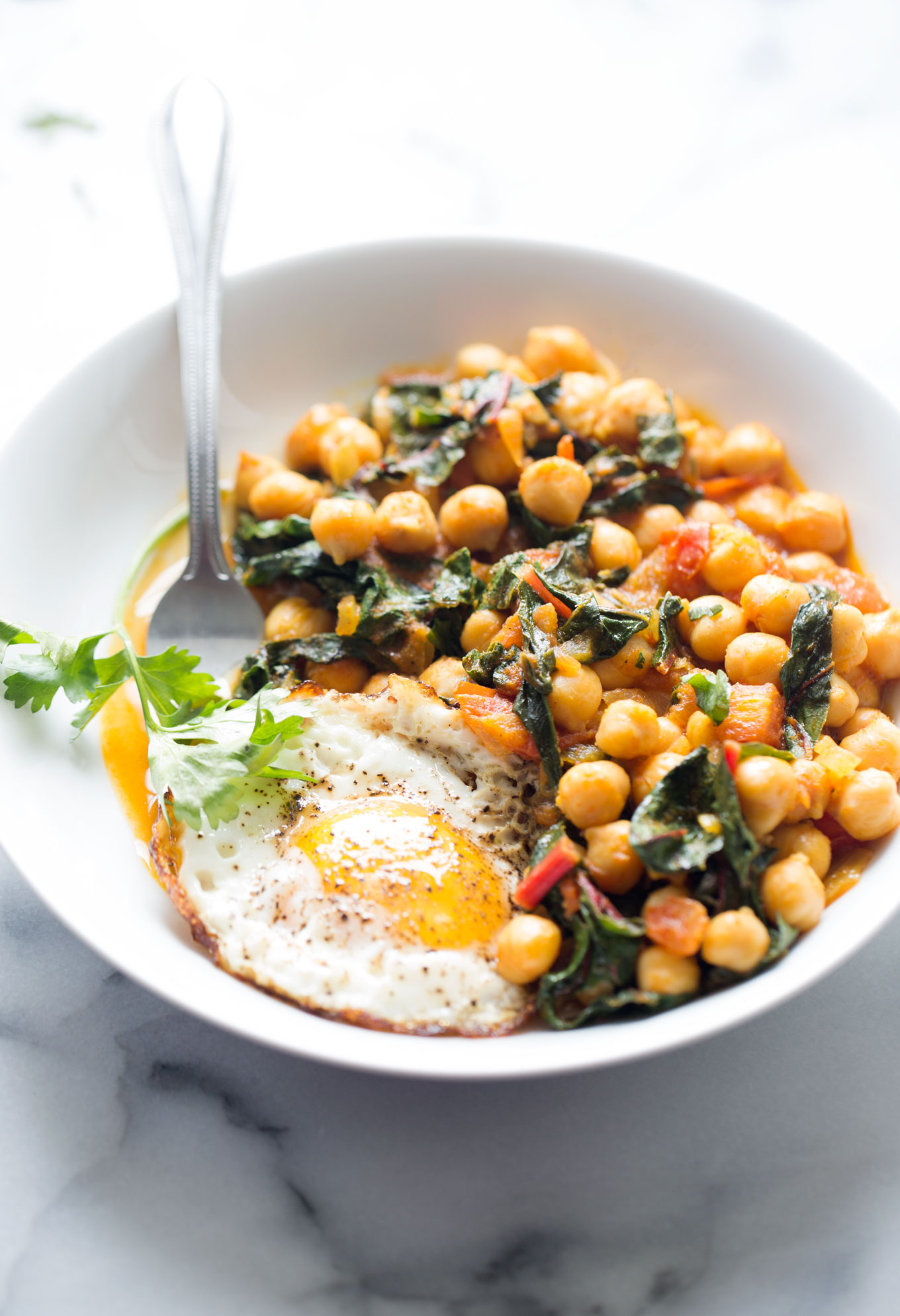 chickpea skillet with tomato and swiss chard