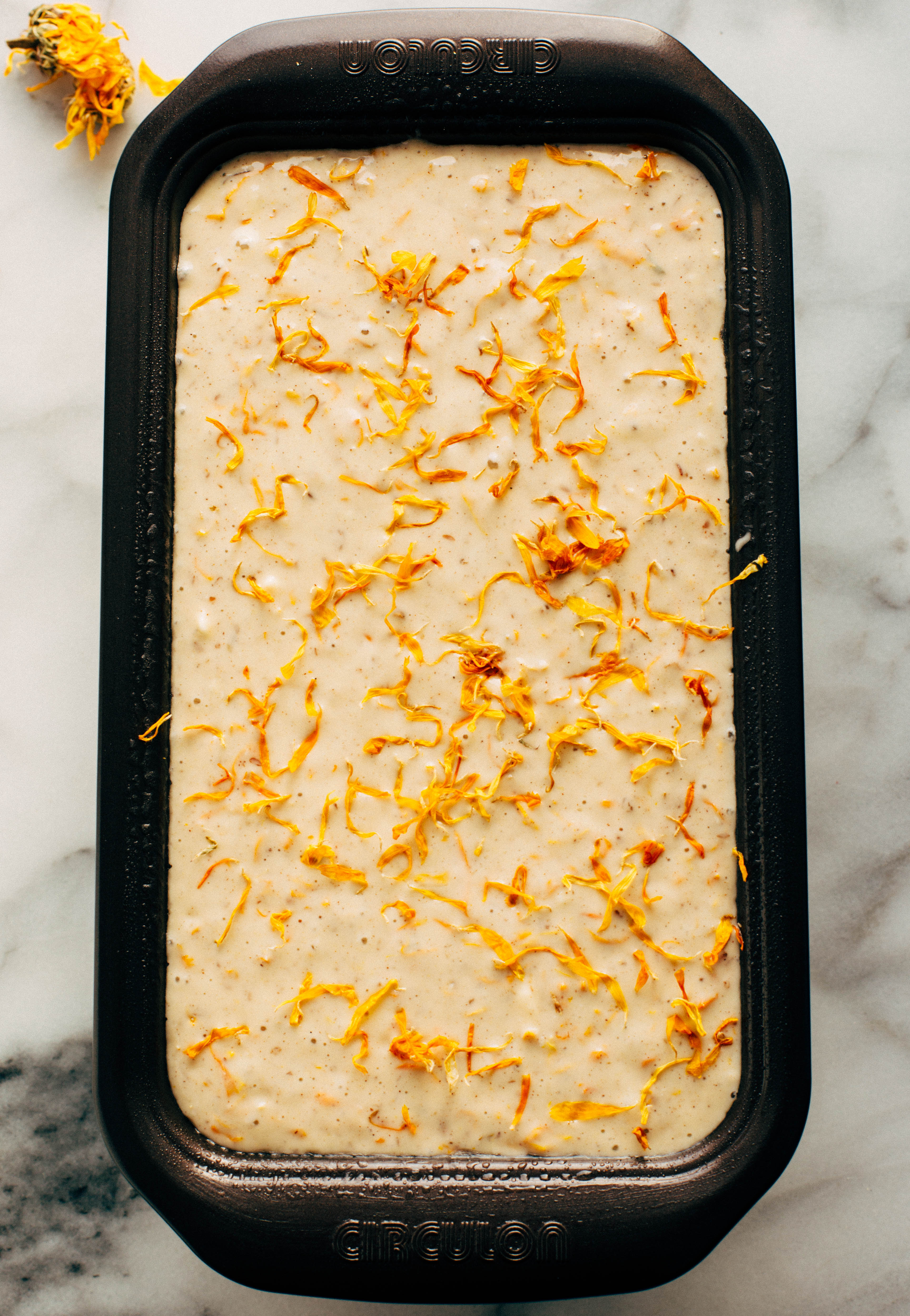 calendula bread in pan