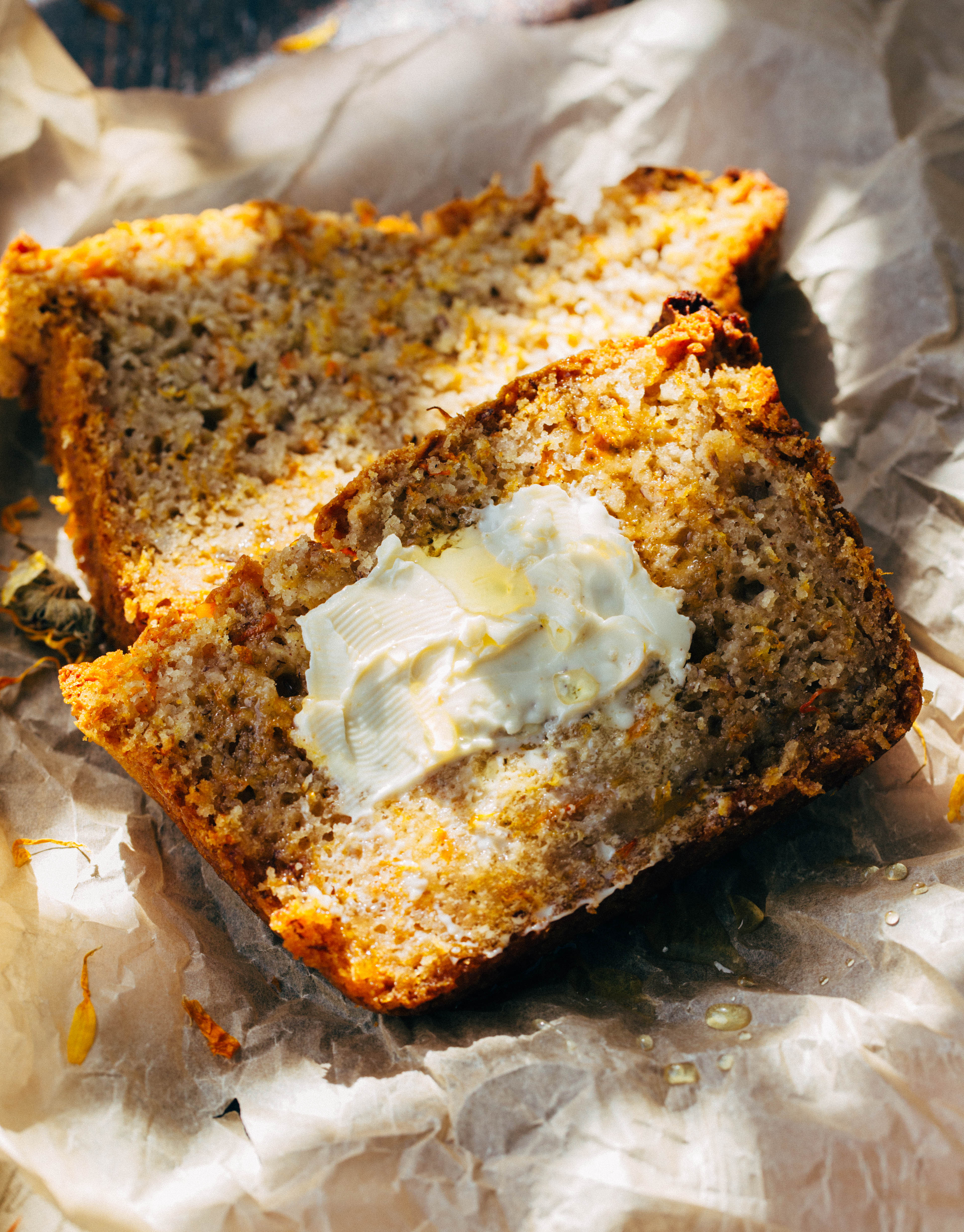 calendula bread with butter