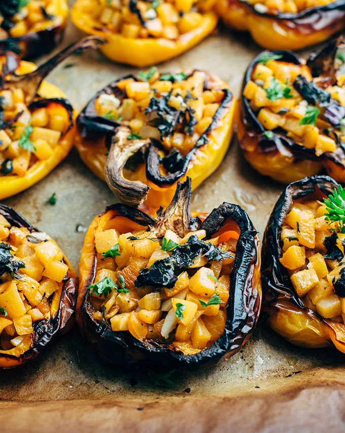 stuffed peppers on platter