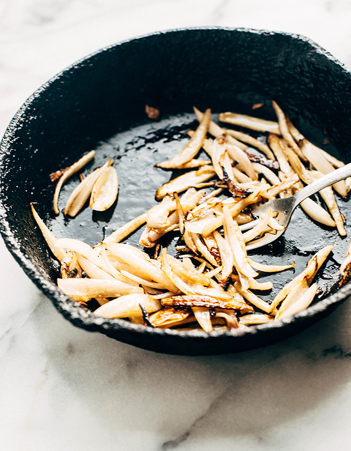 shallots in frying pan