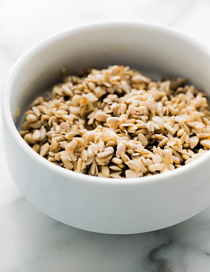 a bowl of sunflower seeds soaked overnight