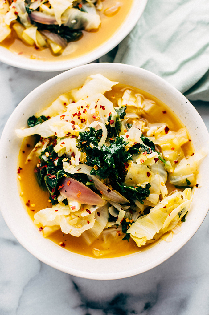 cabbage soup in bowls