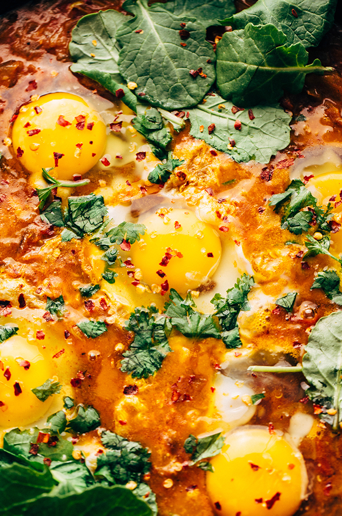 spiced egg curry with baby kale