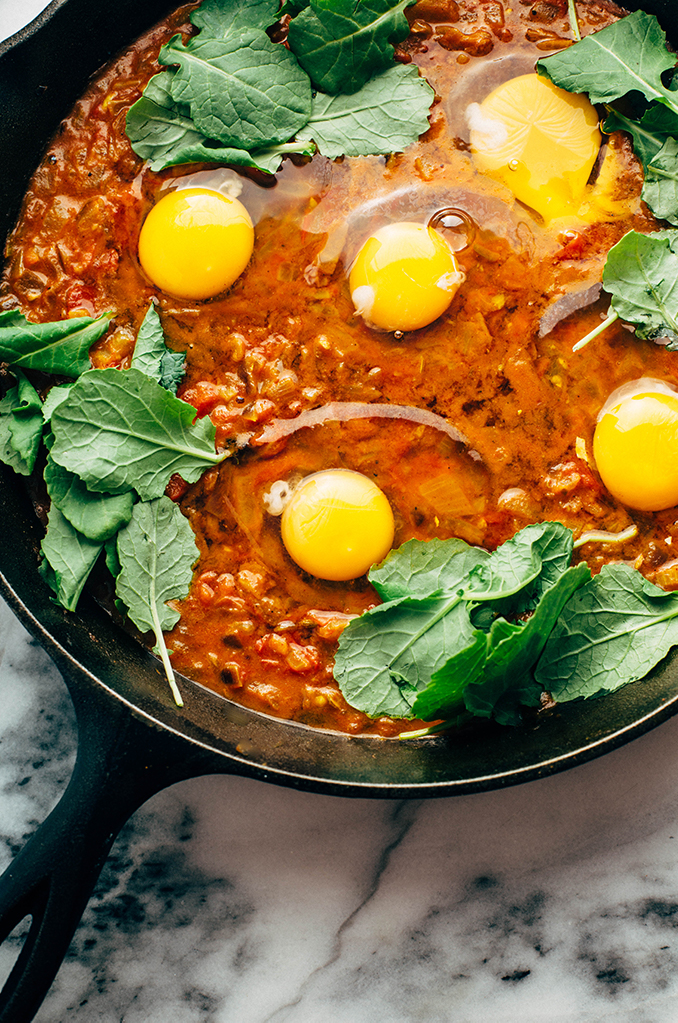 spiced egg curry with baby kale