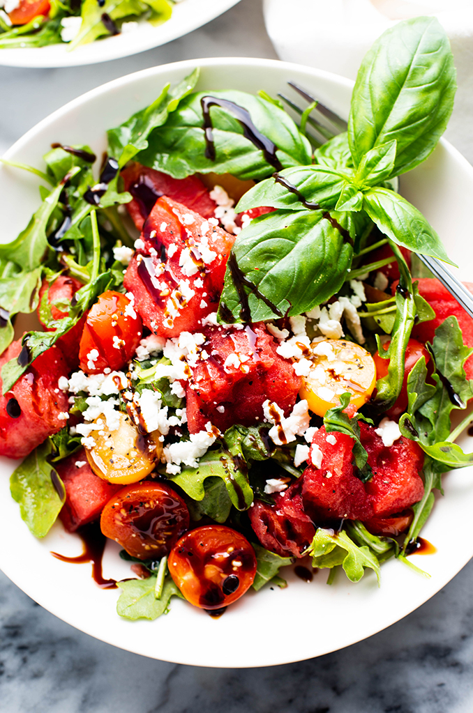 a bowl of watermelon salad